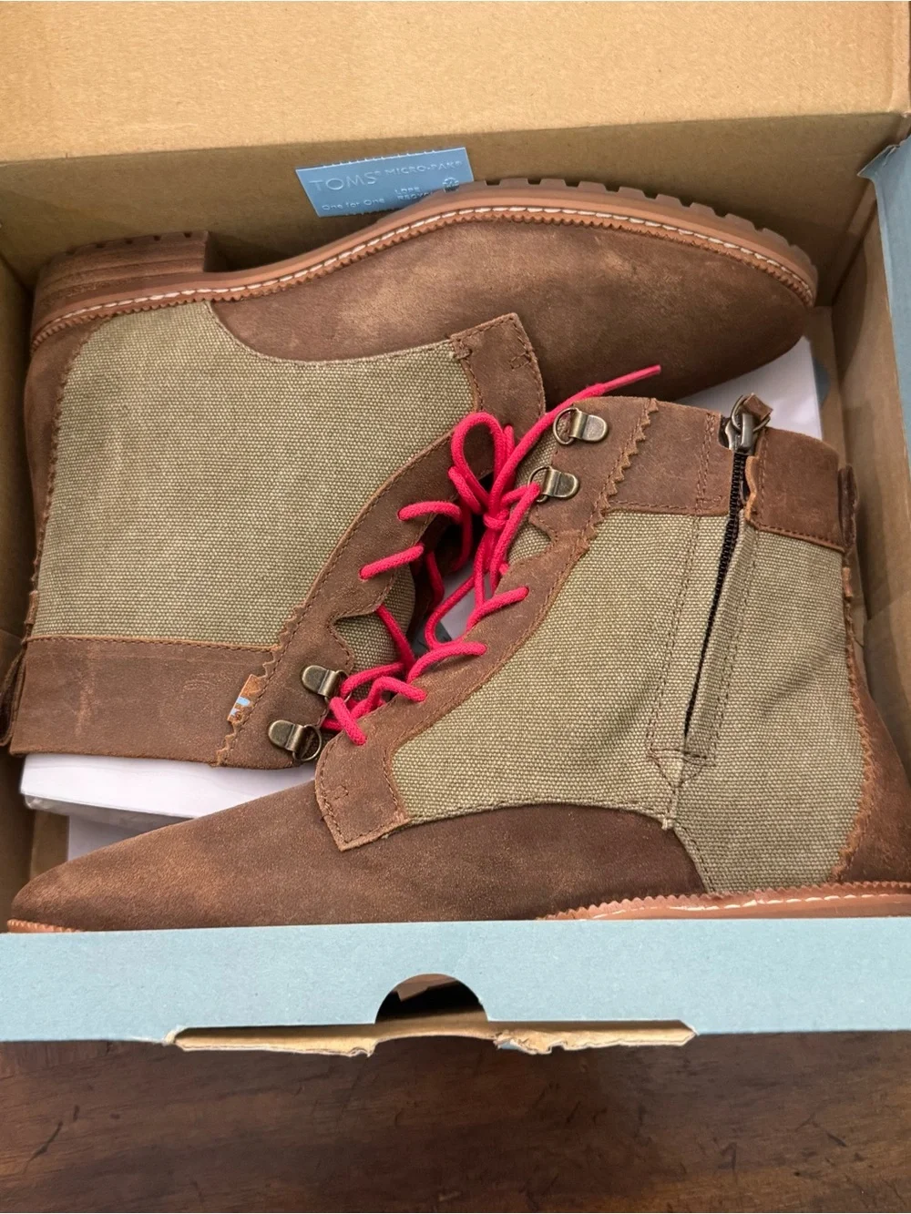 TOMS Nolita Brown & Dusty Olive Lace-Up Ankle Boots